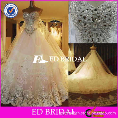 XL517 2014 hot selling latest designer shinning heavy beaded crystals detachable long train bridal gown